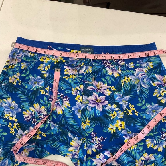 Caribbean Joe Pull On Rayon Shorts Drawstring Blue Floral Women’s Size L… - Picture 7 of 8